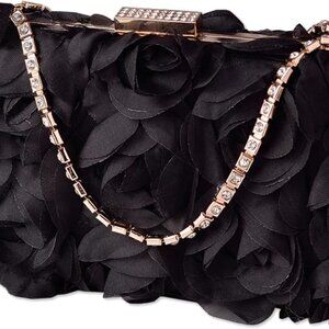 Women's Rose Shaped Satin Clutch Bag with Detachable Chain Elegant Evening Purse